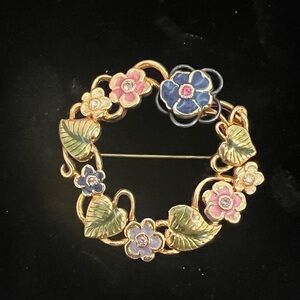 Kenneth Cole Floral Gold Brooch with Pink and Blue Accents